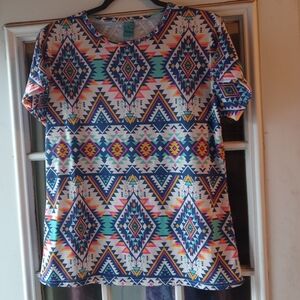Aztec Patterned Short Sleeve Women's Top Size Small